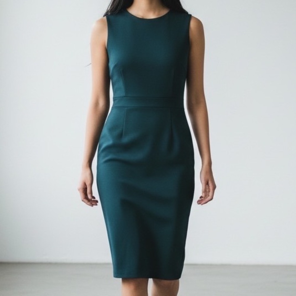Susana Monaco Boat Neck Fitted Dress Emerald Green Ponte Knit Sleeveless size L